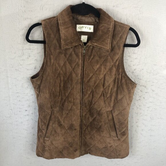 Vintage Orvis Leather Vest Womens Small Brown Suede Quilted Equestrian Retro - Picture 1 of 16